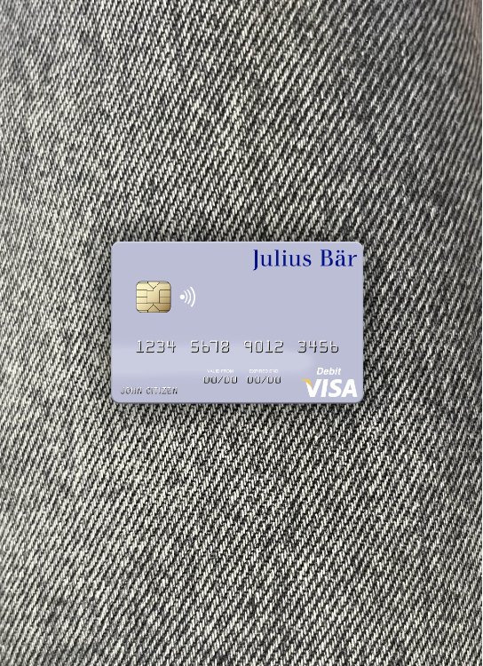 Realistische Herunterladen Monaco Julius Bär & Co. AG Bank Visa Debit Karte Foto-Look Vorderseite Photoshop Vorlage