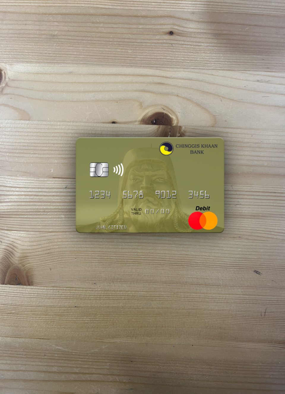 Realistische Herunterladen Mongolei Chinggis Khaan Bank Mastercard Foto-Look Vorderseite Photoshop Vorlage