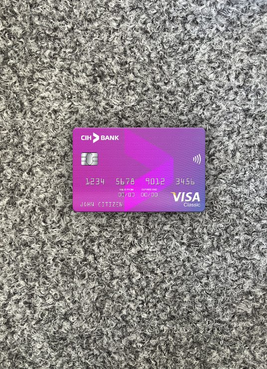 Editierbare Herunterladen Marokko CIH Bank Visa Classic Karte Foto-Look Vorderseite Photoshop Vorlage