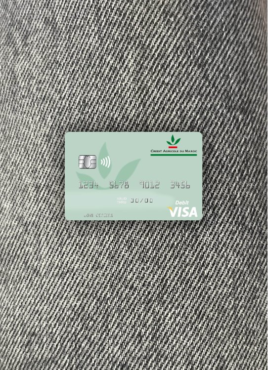 Editierbare Herunterladen Marokko Crédit Agricole Du Maroc Visa Debit Karte Foto-Look Vorderseite Photoshop Vorlage