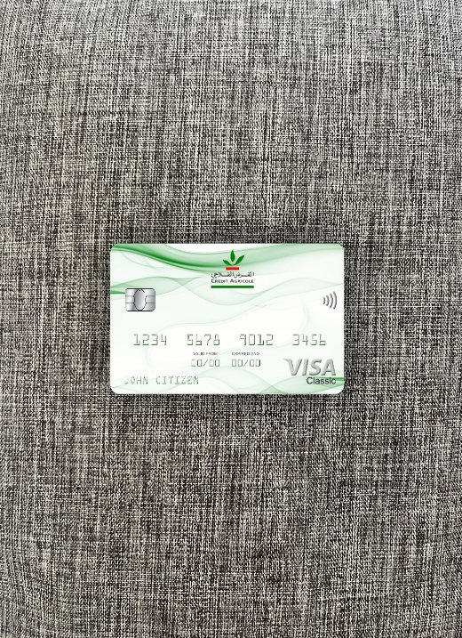 Hochwertige Herunterladen Marokko Kredit Agricole Bank Visa Classic Karte Foto-Look Vorderseite Photoshop Vorlage