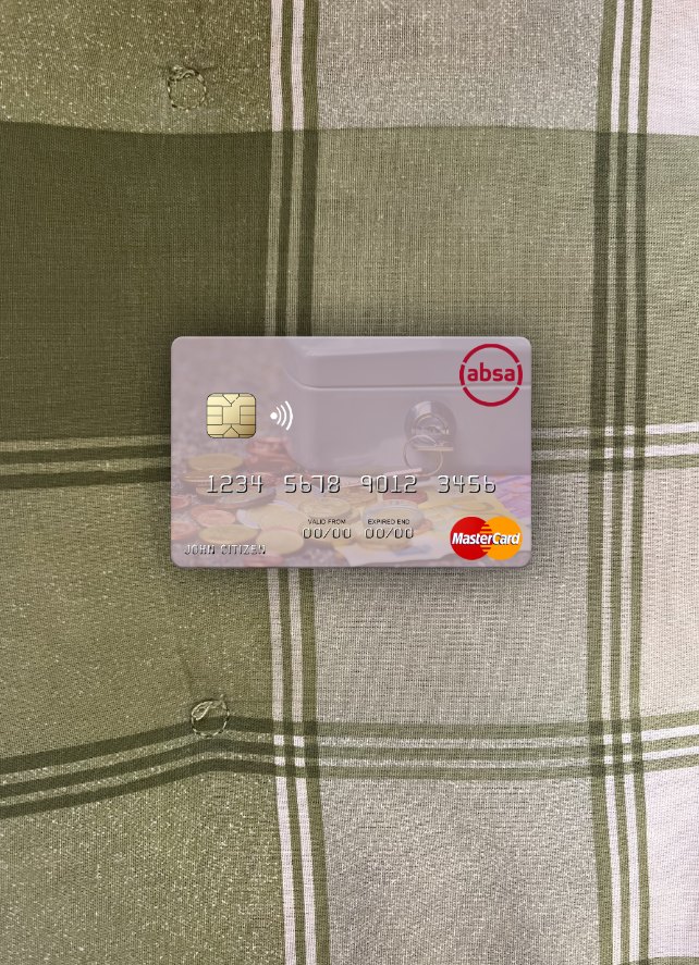 Realistische Herunterladen Mosambik Absa Bank Mosambik Mastercard Foto-Look Vorderseite Photoshop Vorlage