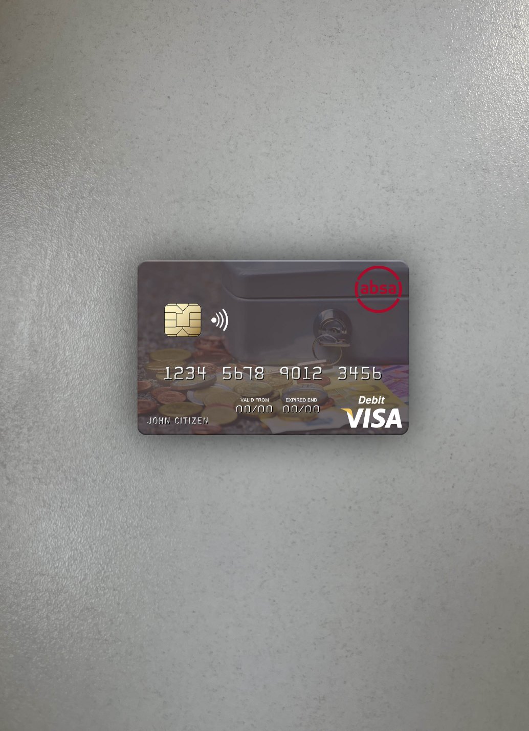 Editierbare Herunterladen Mosambik Absa Bank Mosambik Visa Debit Karte Foto-Look Vorderseite Photoshop Vorlage