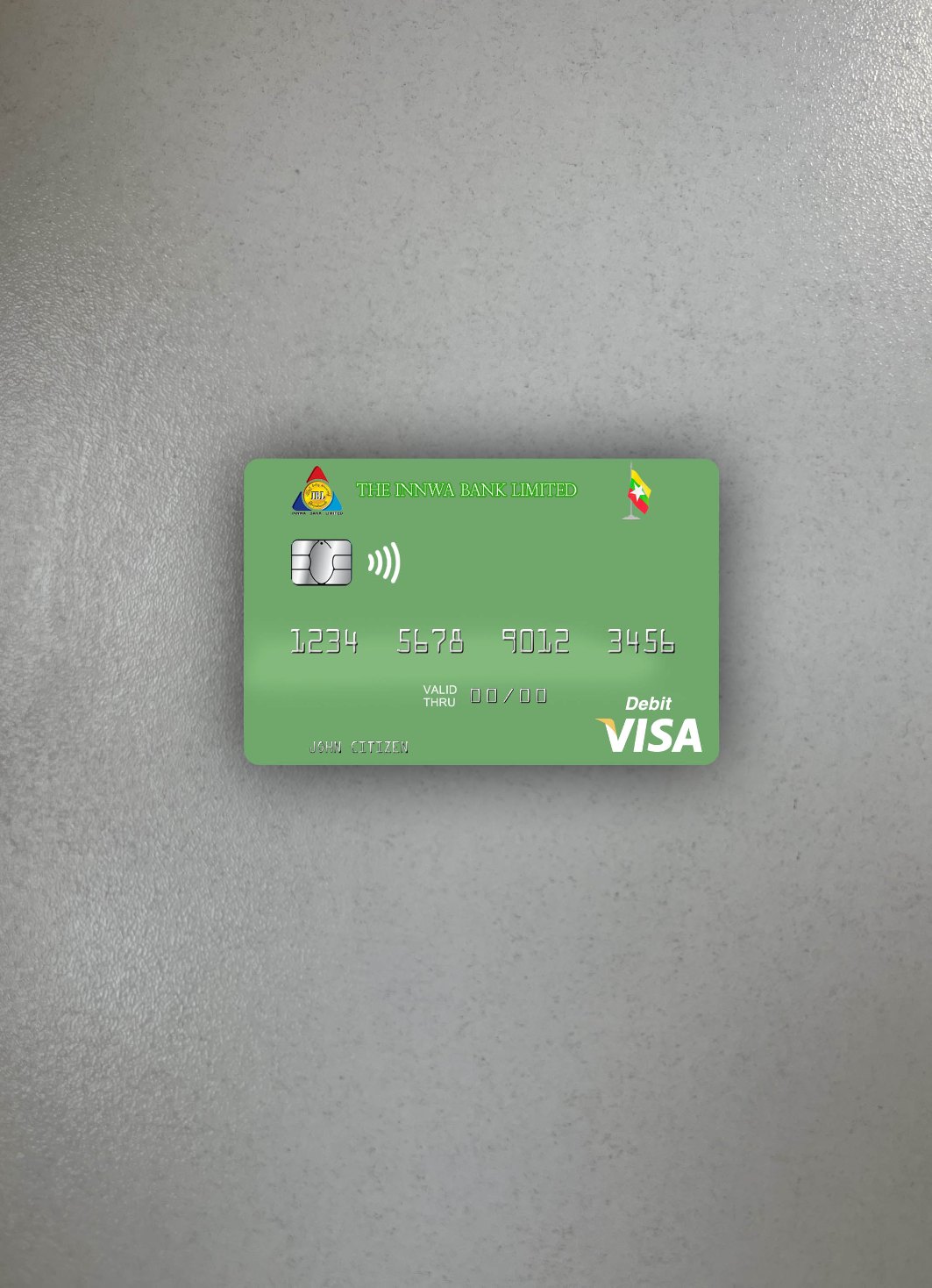Hochwertige Herunterladen Myanmar Innwa Bank GmbH Visa Debit Karte Foto-Look Vorderseite Photoshop Vorlage