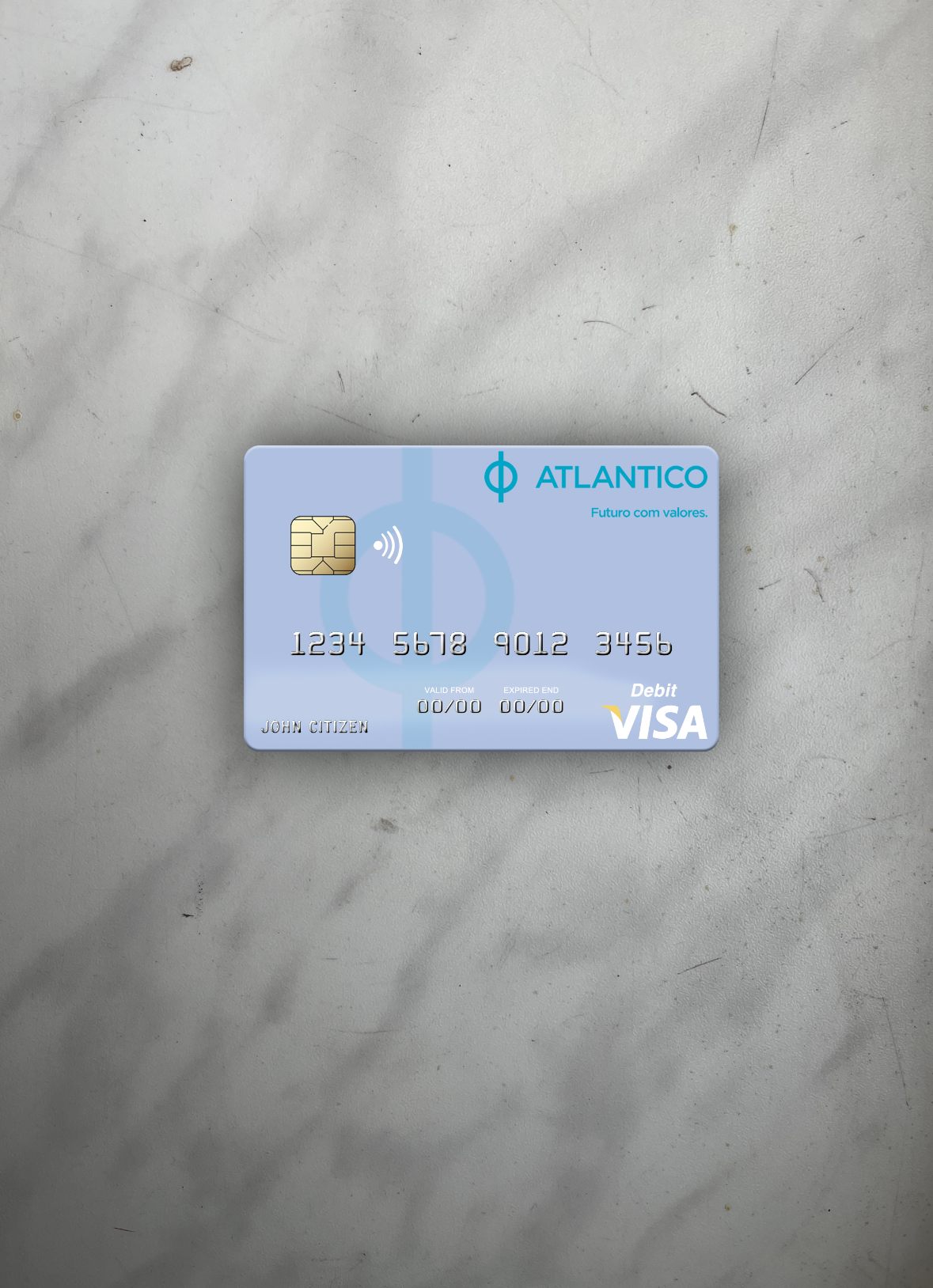 Editierbare Herunterladen Namibia Banco Atlantico Visa Debit Karte Foto-Look Vorderseite Photoshop Vorlage
