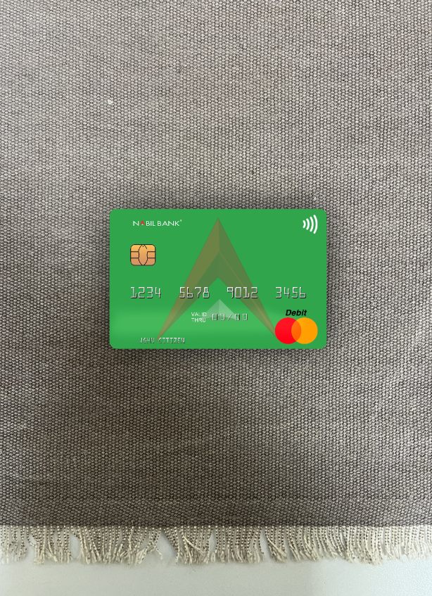 Realistische Herunterladen Nepal Nabil Bank Mastercard Foto-Look Vorderseite Photoshop Vorlage