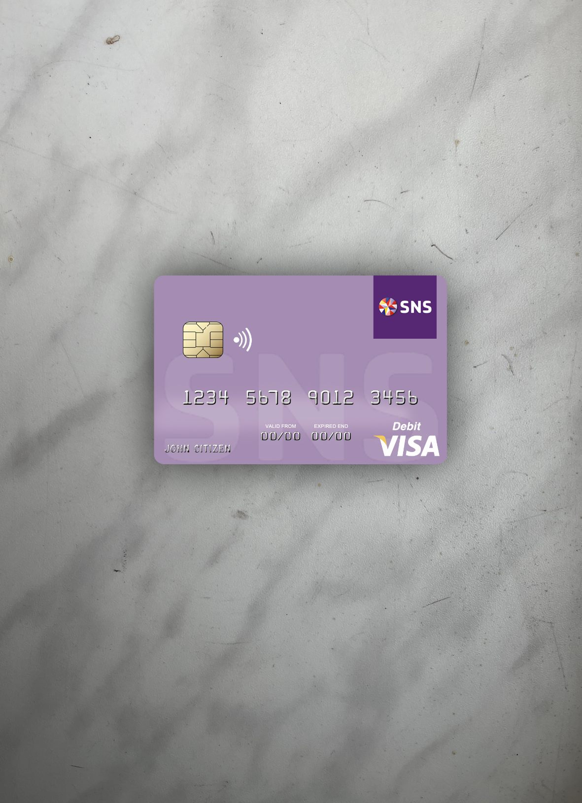 Professionelle Herunterladen Niederlande SNS Bank Visa Debit Karte Foto-Look Vorderseite Photoshop Vorlage