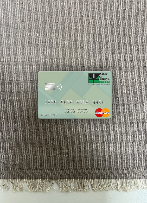 Editierbare Herunterladen Niger Bank von Africa Mastercard Foto-Look Vorderseite Photoshop Vorlage