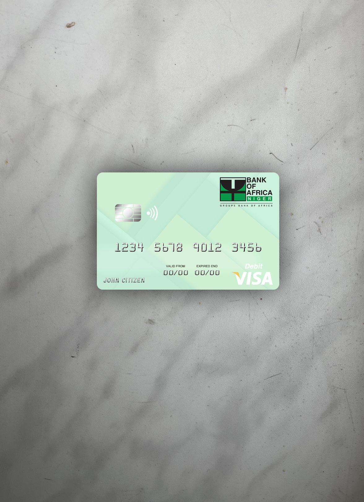 Hochwertige Herunterladen Niger Bank von Africa Visa Debit Karte Foto-Look Vorderseite Photoshop Vorlage