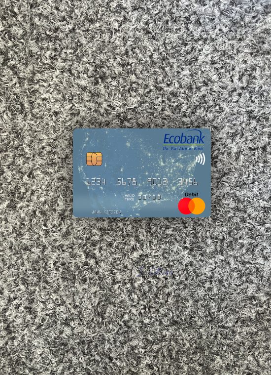 Realistische Herunterladen Niger Ecobank Mastercard Foto-Look Vorderseite Photoshop Vorlage