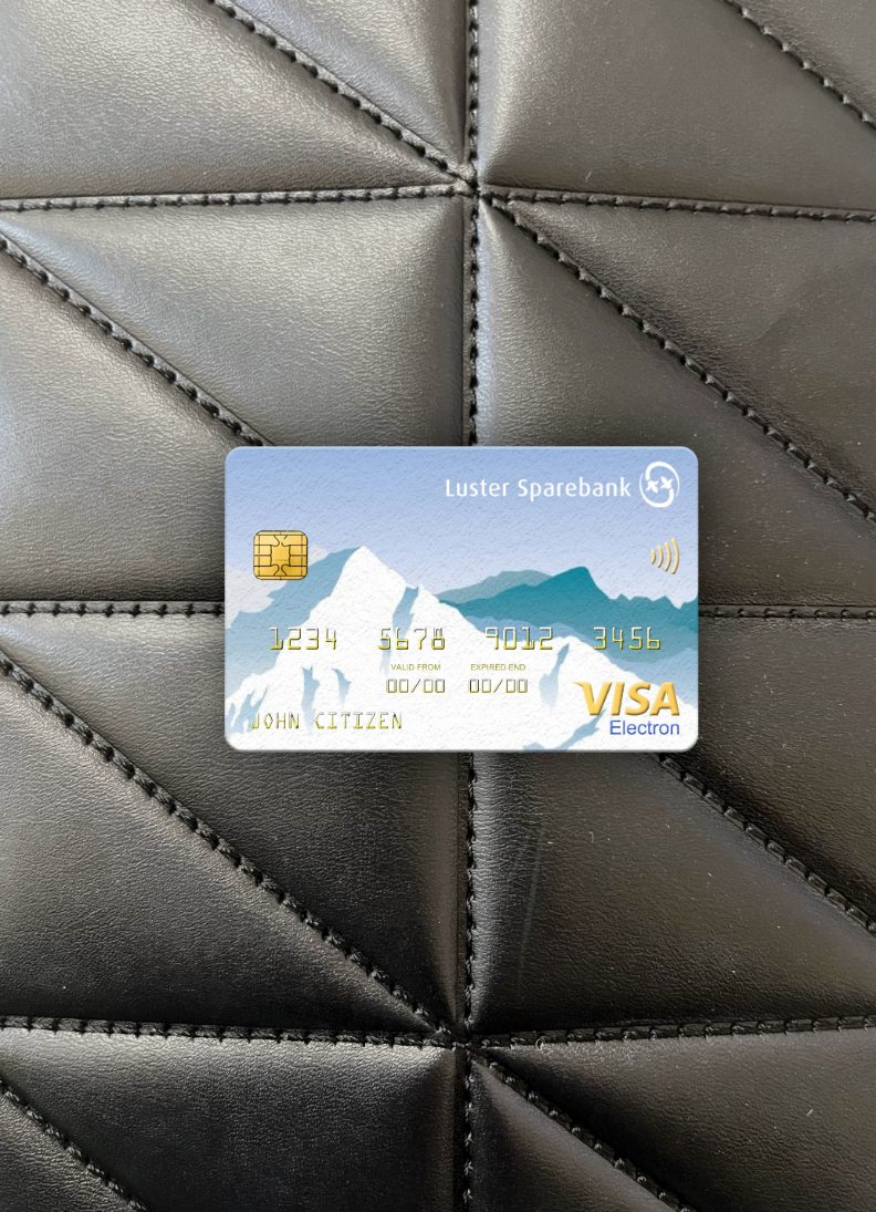 Editierbare Herunterladen Norwegen Luster Sparebank Visa Electron Karte Foto-Look Vorderseite Photoshop Vorlage