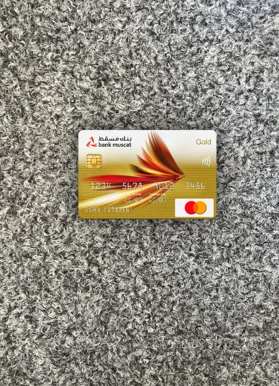 Hochwertige Herunterladen Oman Bank Muscat Bank Mastercard Gold Foto-Look Vorderseite Photoshop Vorlage