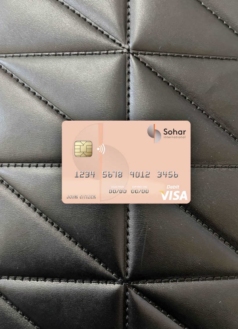 Editierbare Herunterladen Oman Sohar Internationale Bank Visa Debit Karte Foto-Look Vorderseite Photoshop Vorlage