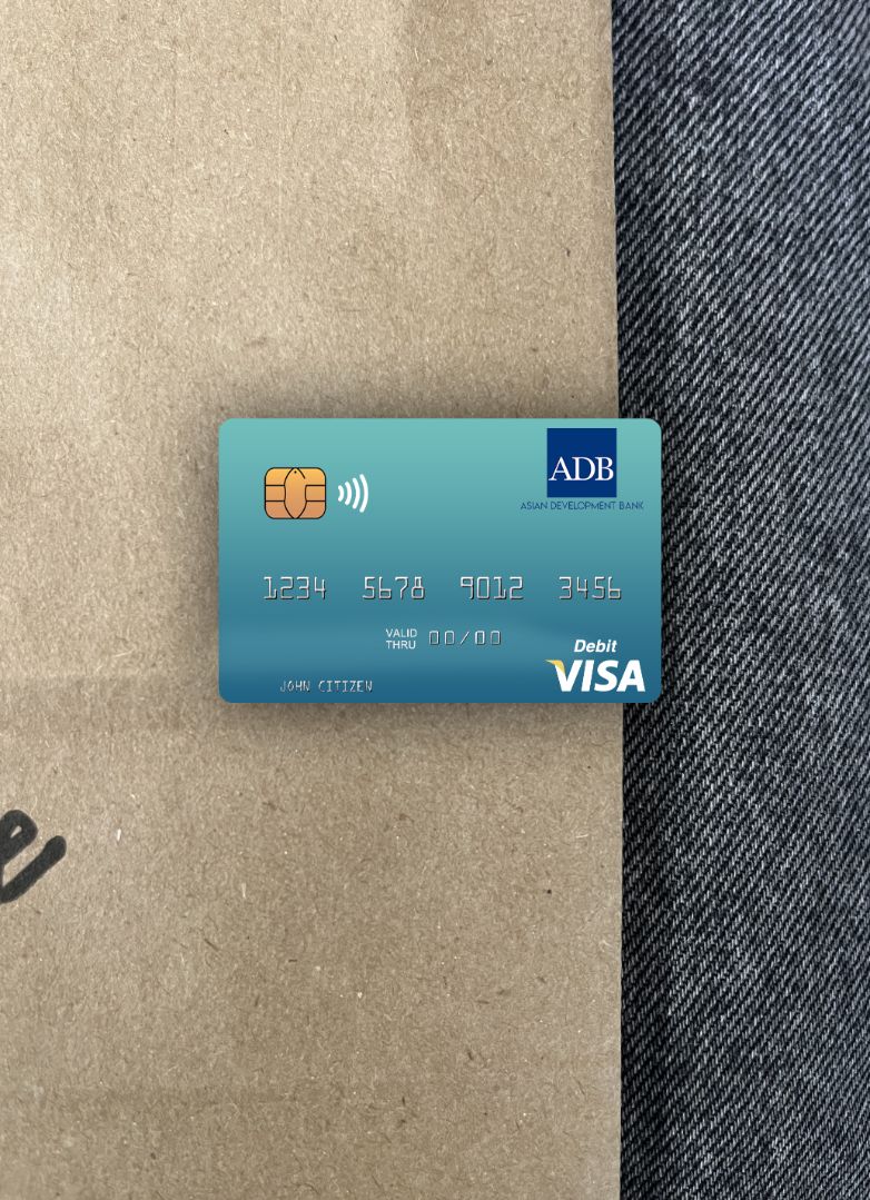 Editierbare Herunterladen Palau ADB Bank Visa Debit Karte Foto-Look Vorderseite Photoshop Vorlage