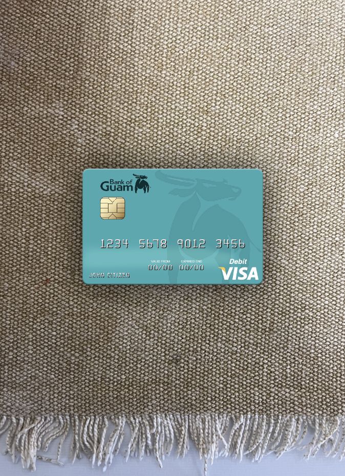 Realistische Herunterladen Palau Bank von Guam Visa Debit Karte Foto-Look Vorderseite Photoshop Vorlage