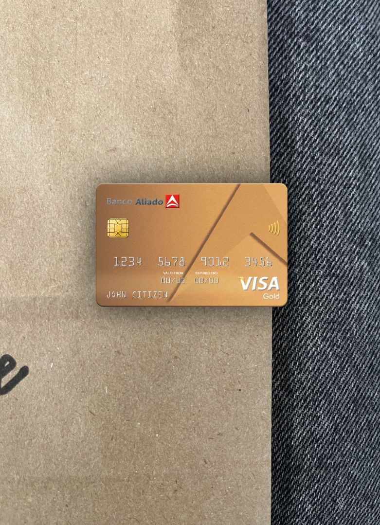 Hochwertige Herunterladen Panama Banco Aliado Bank Visa Gold Karte Foto-Look Vorderseite Photoshop Vorlage
