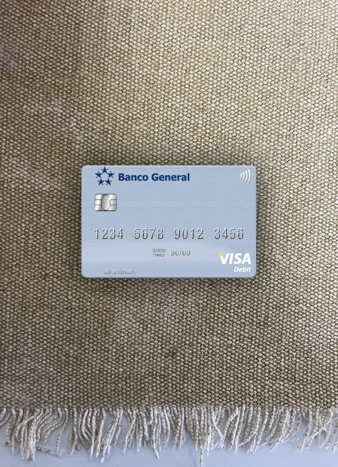 Premium Herunterladen Panama Banco General Visa Debit Karte Foto-Look Vorderseite Photoshop Vorlage