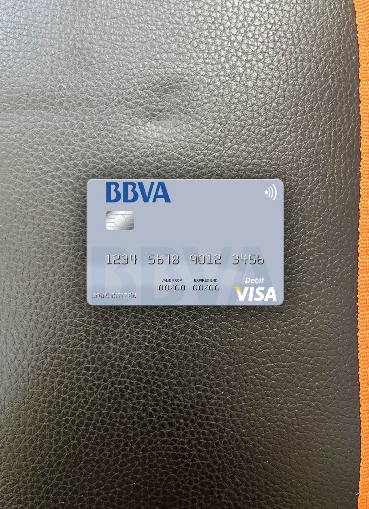 Editierbare Herunterladen Paraguay Banco BBVA Bank Visa Debit Karte Foto-Look Vorderseite Photoshop Vorlage