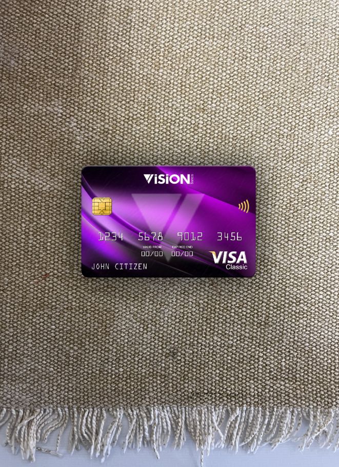 Professionelle Herunterladen Paraguay Vision Banco Bank Visa Classic Karte Foto-Look Vorderseite Photoshop Vorlage