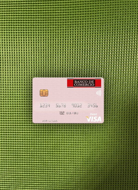 Premium Herunterladen Peru Banco de Comercio Visa Debit Karte Foto-Look Vorderseite Photoshop Vorlage