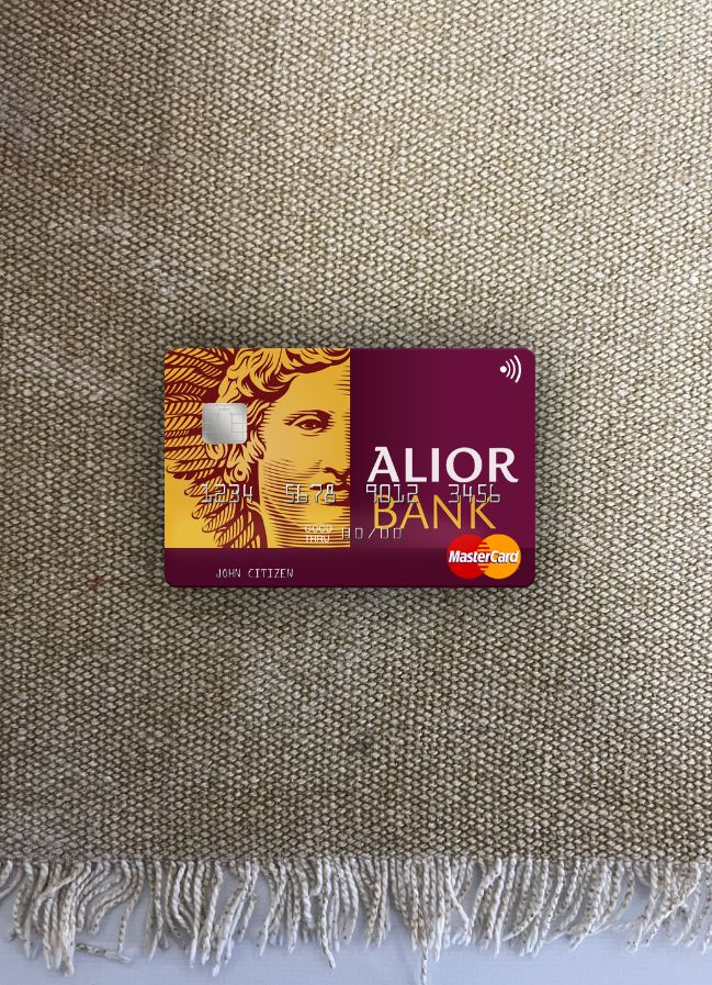 Professionelle Herunterladen Polen Alior Bank Mastercard Foto-Look Vorderseite Photoshop Vorlage