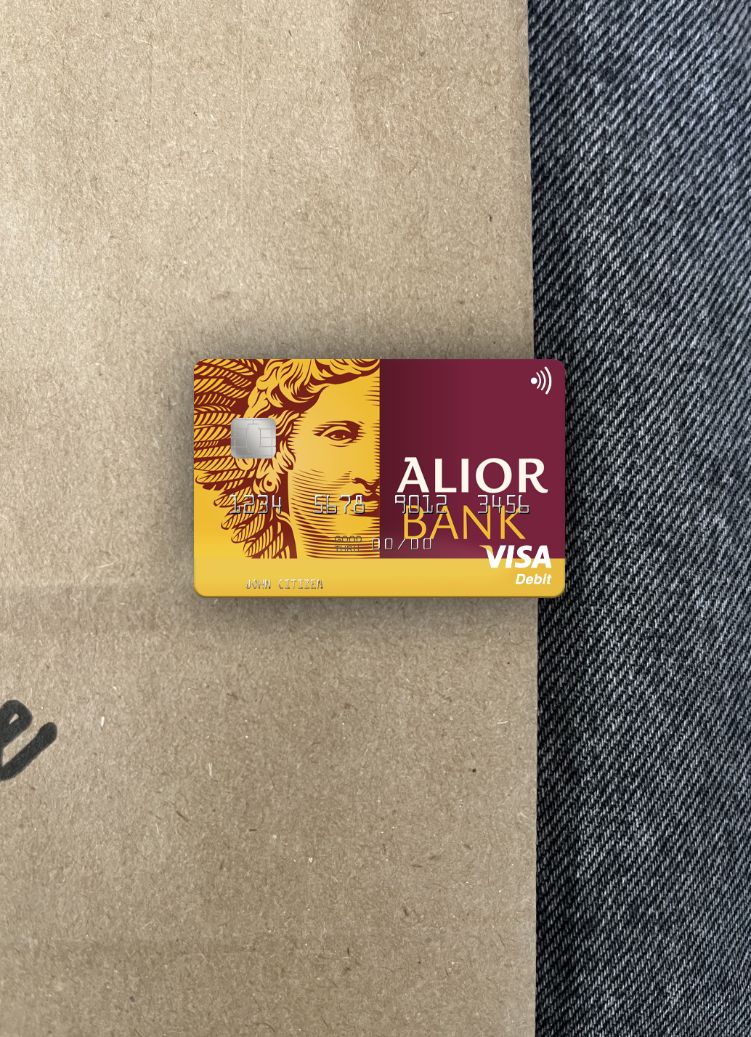 Premium Herunterladen Polen Alior Bank Visa Debit Karte Foto-Look Vorderseite Photoshop Vorlage