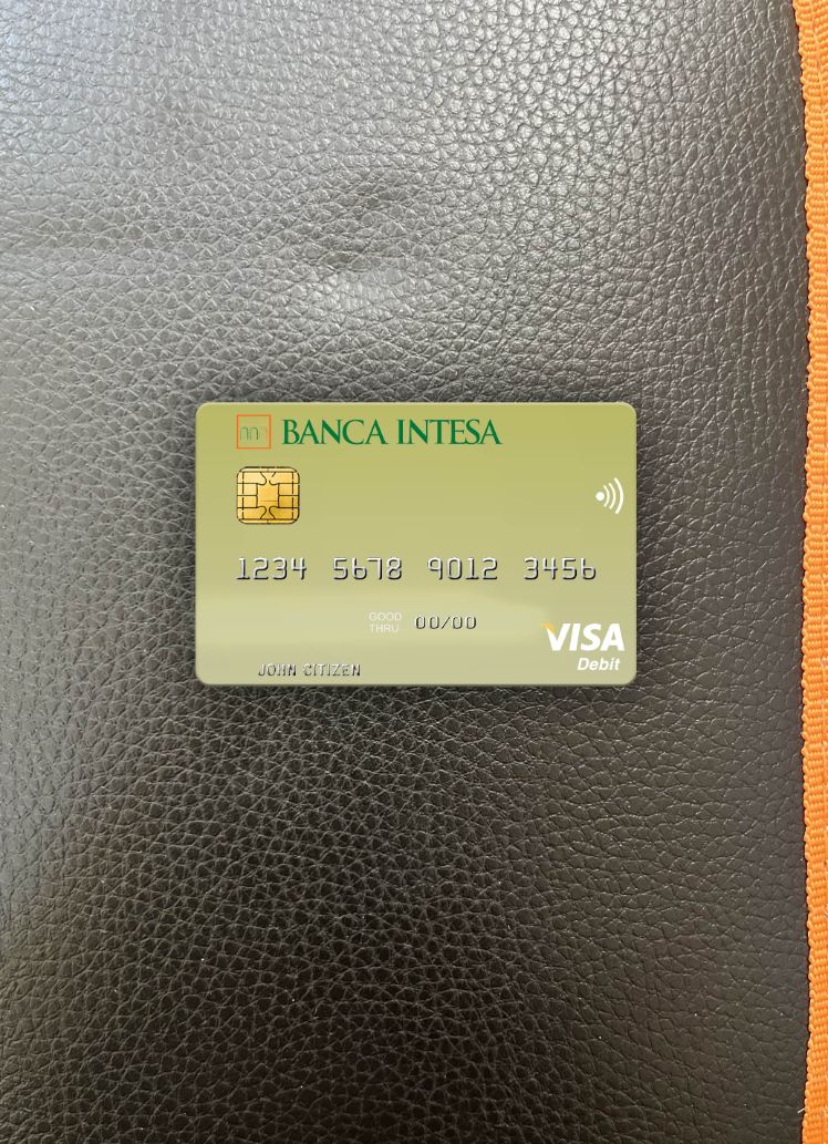Editierbare Herunterladen Polen Banca Intesa Visa Debit Karte Foto-Look Vorderseite Photoshop Vorlage