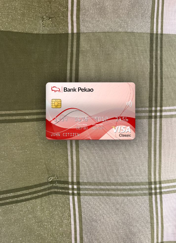 Premium Herunterladen Polen Bank Pekao S.A Bank Visa Classic Karte Foto-Look Vorderseite Photoshop Vorlage