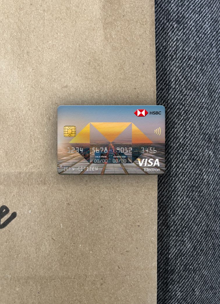 Professionelle Herunterladen Polen HSBC Bank Visa Electron Karte Foto-Look Vorderseite Photoshop Vorlage