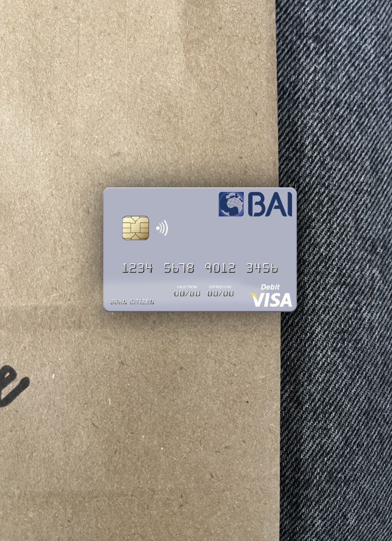 Professionelle Herunterladen Portugal Banco BAI Europa Visa Debit Karte Foto-Look Vorderseite Photoshop Vorlage