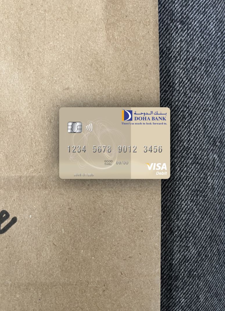 Realistische Herunterladen Katar Doha Bank Visa Debit Karte Foto-Look Vorderseite Photoshop Vorlage
