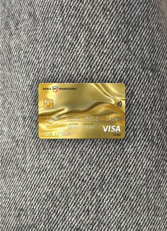 Premium Herunterladen Rumänien Banca Transilvania Bank Visa Gold Karte Foto-Look Vorderseite Photoshop Vorlage