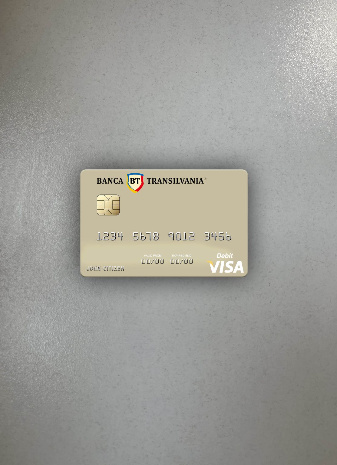 Realistische Herunterladen Rumänien Banca Transilvania Visa Debit Karte Foto-Look Vorderseite Photoshop Vorlage