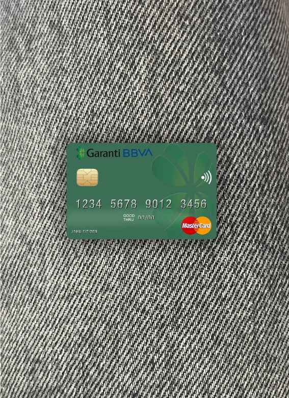 Realistische Herunterladen Rumänien Garanti BBVA Mastercard Foto-Look Vorderseite Photoshop Vorlage