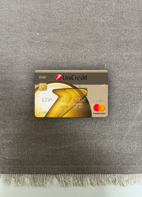 Hochwertige Herunterladen Rumänien UniCredit Bank Mastercard Gold Foto-Look Vorderseite Photoshop Vorlage