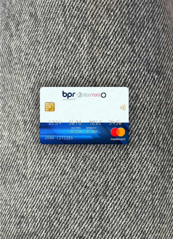 Realistische Herunterladen Ruanda BPR Bank Mastercard Foto-Look Vorderseite Photoshop Vorlage