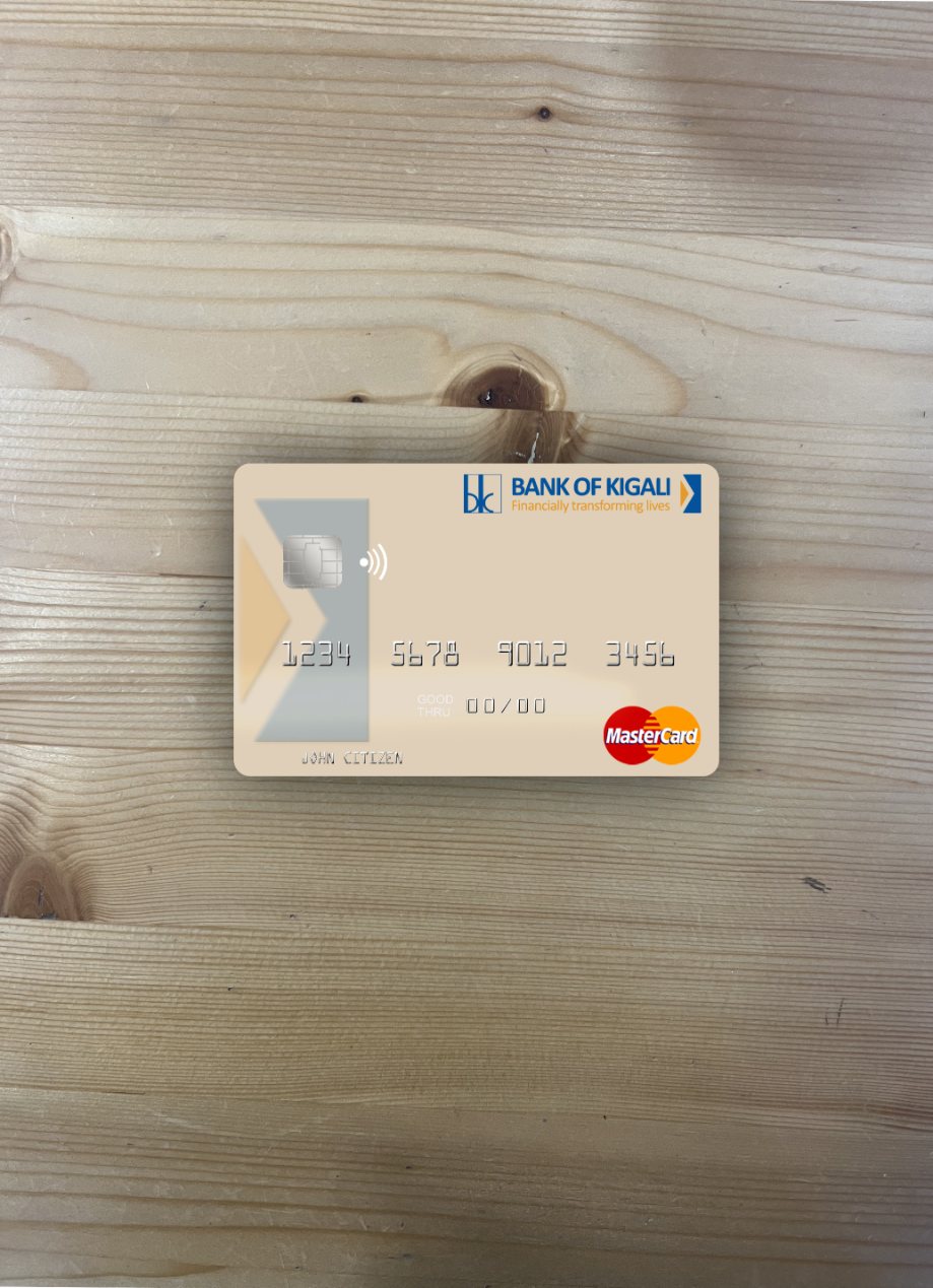 Editierbare Herunterladen Ruanda Bank von Kigali Mastercard Foto-Look Vorderseite Photoshop Vorlage