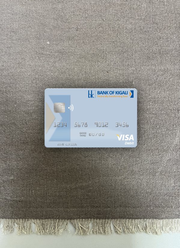 Professionelle Herunterladen Ruanda Bank von Kigali Visa Debit Karte Foto-Look Vorderseite Photoshop Vorlage