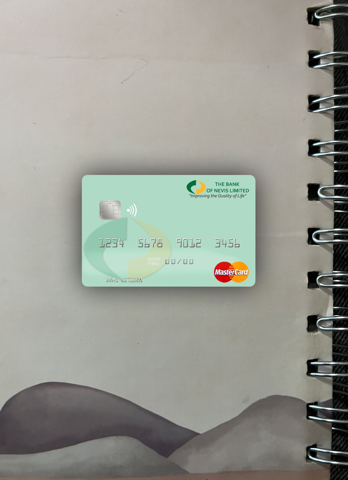 Hochwertige Herunterladen Saint Kitts und Nevis Bank von Nevis Mastercard Foto-Look Vorderseite Photoshop Vorlage