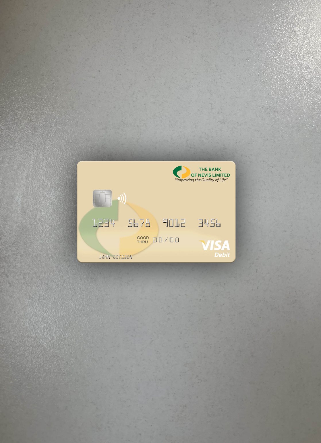 Premium Herunterladen Saint Kitts und Nevis Bank von Nevis Visa Debit Karte Foto-Look Vorderseite Photoshop Vorlage