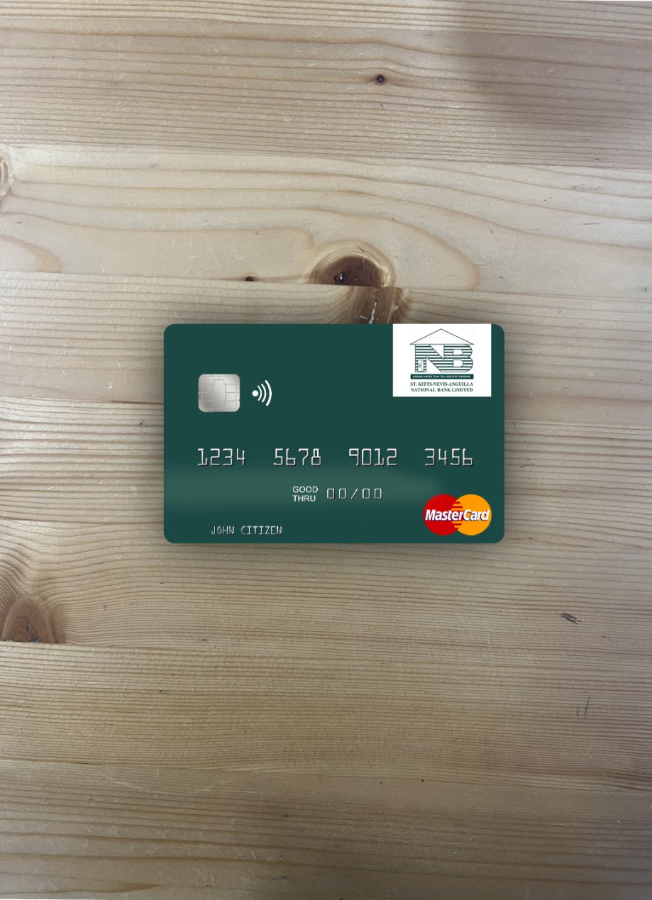 Realistische Herunterladen Saint Kitts und Nevis SKNA Bank Mastercard Foto-Look Vorderseite Photoshop Vorlage