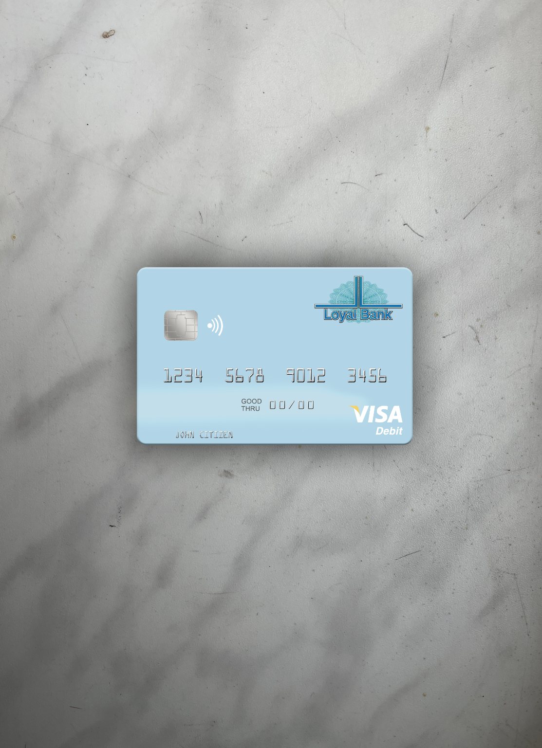 Realistische Herunterladen Saint Lucia Loyal Bank GmbH Visa Debit Karte Foto-Look Vorderseite Photoshop Vorlage