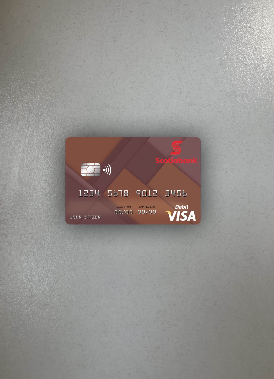 Realistische Herunterladen Saint Lucia Scotiabank Visa Debit Karte Foto-Look Vorderseite Photoshop Vorlage