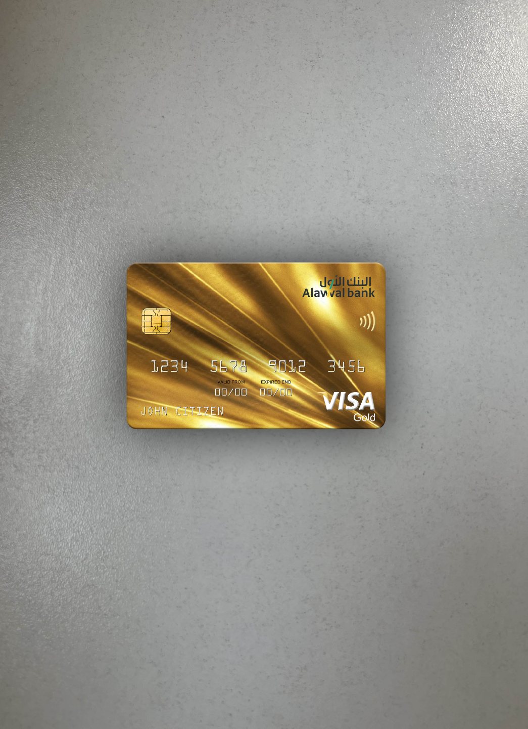 Professionelle Herunterladen Saudi-Arabien Alawwal Bank Visa Gold Karte Foto-Look Vorderseite Photoshop Vorlage