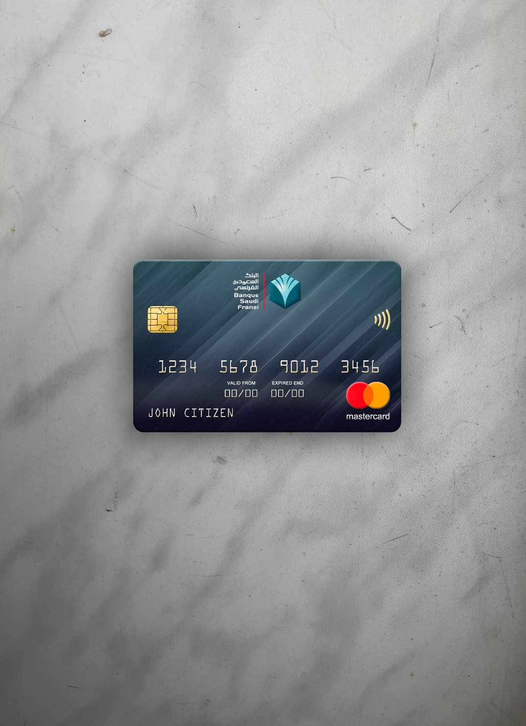 Realistische Herunterladen Saudi-Arabien Banque Saudi Fransi Bank Mastercard Foto-Look Vorderseite Photoshop Vorlage