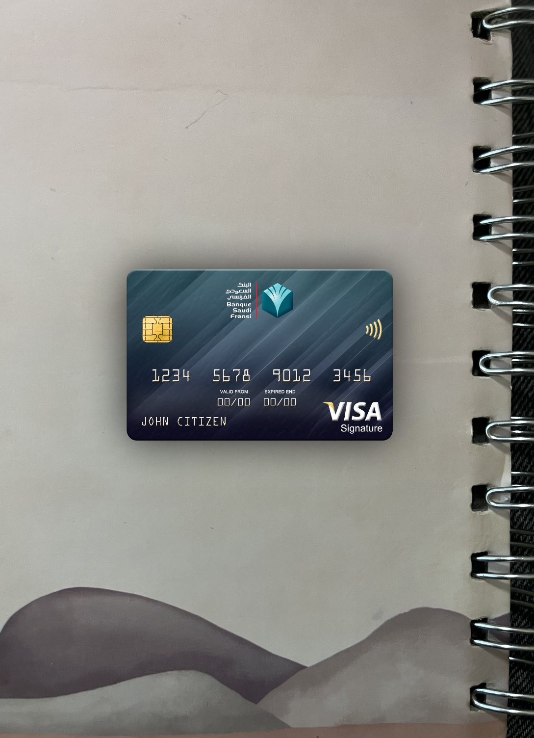 Realistische Herunterladen Saudi-Arabien Banque Saudi Fransi Bank Visa Signature Karte Foto-Look Vorderseite Photoshop Vorlage