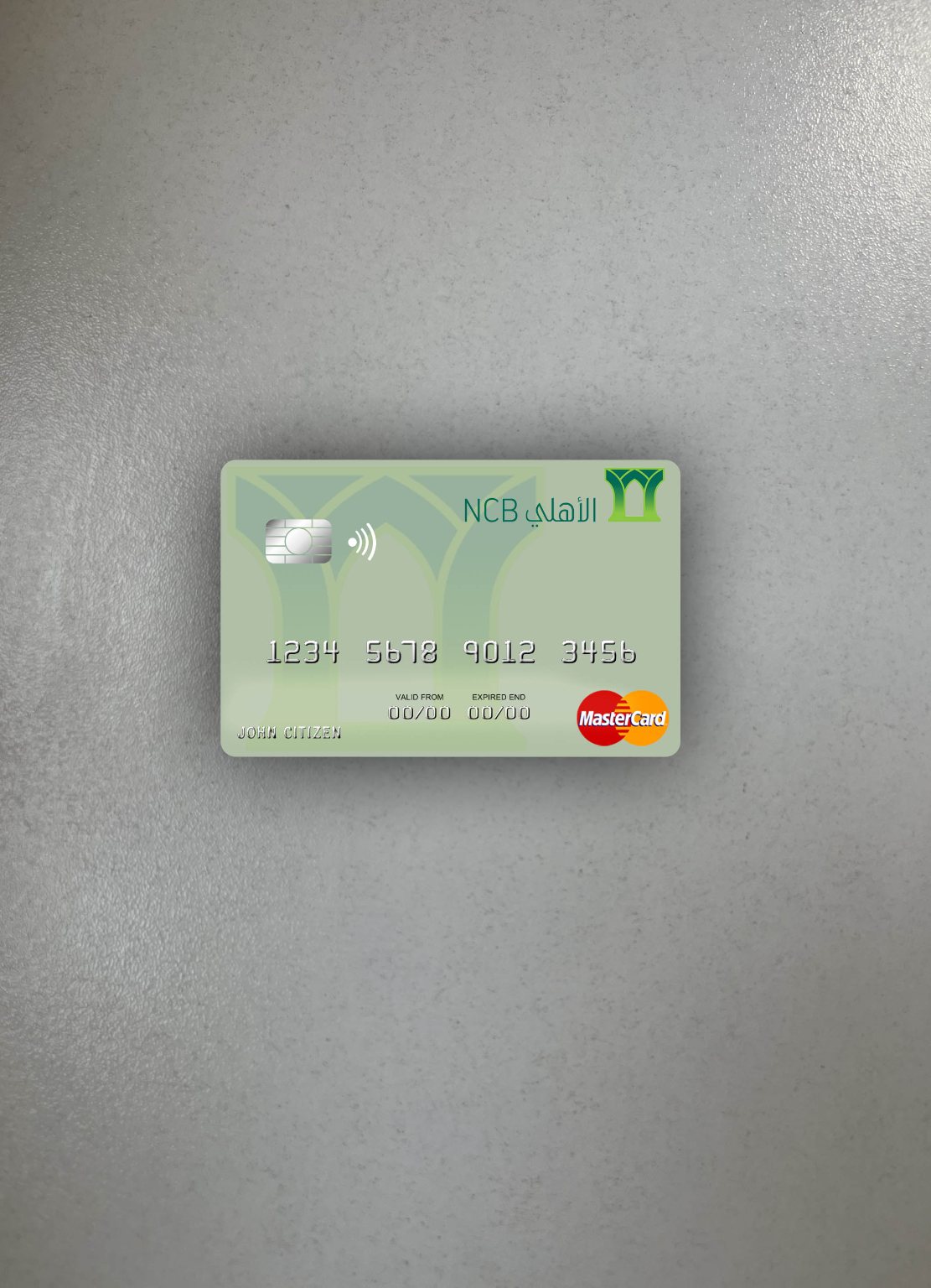 Hochwertige Herunterladen Saudi-Arabien The National Kommerziell Bank Mastercard Foto-Look Vorderseite Photoshop Vorlage