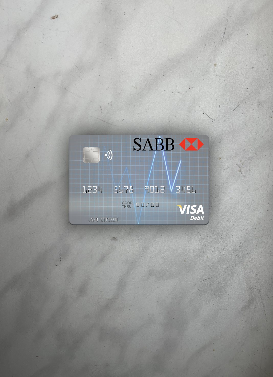 Hochwertige Herunterladen Saudi-Arabien The Saudi British Bank Visa Debit Karte Foto-Look Vorderseite Photoshop Vorlage