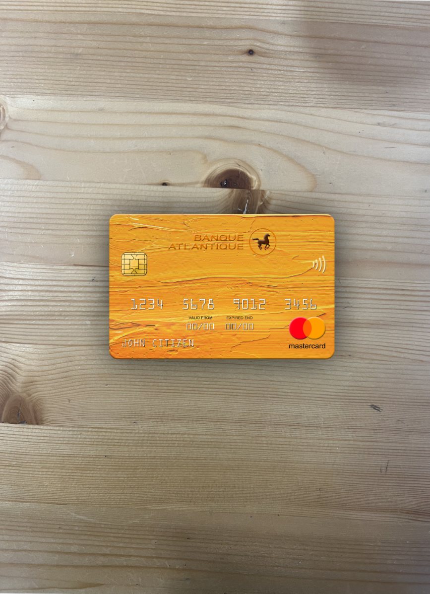 Realistische Herunterladen Senegal Banque Atlantique Bank Mastercard Foto-Look Vorderseite Photoshop Vorlage