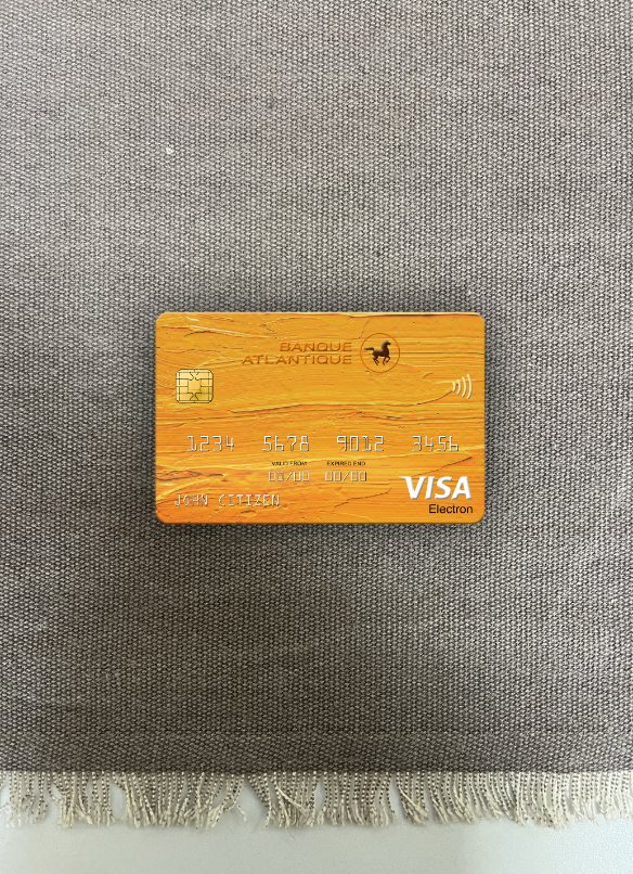 Realistische Herunterladen Senegal Banque Atlantique Bank Visa Electron Karte Foto-Look Vorderseite Photoshop Vorlage